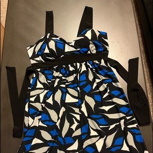 Impress medium sundress with ties with blue, grey, white and black